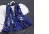 Luxe Organza Scarf - Lente Zomer Chiffon Sjaal Donker - Blauw - Zwart - Shawl - dames - omslagdoek Strand krullen Jacquard