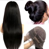 Frazimashop-Braziliaanse Remy dames pruik- #26 inch 65 cm# donkerbruine steil 360 Full lace -Pre Geplukt wigs -100% Straight human hair- 360 lace frontaal wig