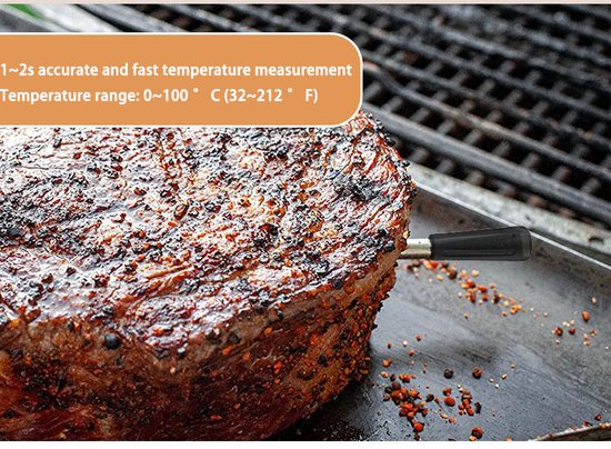 Vleesthermometer Draadloos met App - BBQ Thermometer met Bluetooth - Oventhermometer - BBQ accesoires - RVS - ZWART