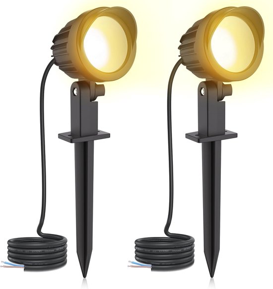 2 stuks kleine led-tuinspot met TARL grondpen voor buiten, IP65, stekker, zwart, 4,3 W, 340 lm, warm wit