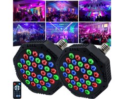LED Par Spots Set van 2 - 36 RGB LED's - Stage Lichten - Partyverlichting met Afstandsbediening - Lichtshow voor DJ, Bar, Band, Muziekpodium, Feest, Bruiloft, Halloween en Kerst