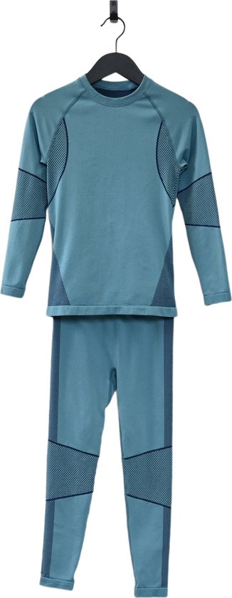 Ducksday - Set de Sous-vêtements thermiques - Vêtements thermiques - Enfants - Mixte - Set t-shirt et pantalon - Deux pièces - Bleu Petrol - Taille 98/104