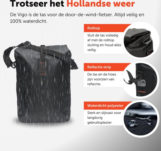 New Looxs Varo Single - Enkele Fietstas - 100% Waterdicht - Afneembare Fietstas - Geschikt voor Elektrische Fietsen - 20 Liter - Zwart van New Looxs — afbeelding 4