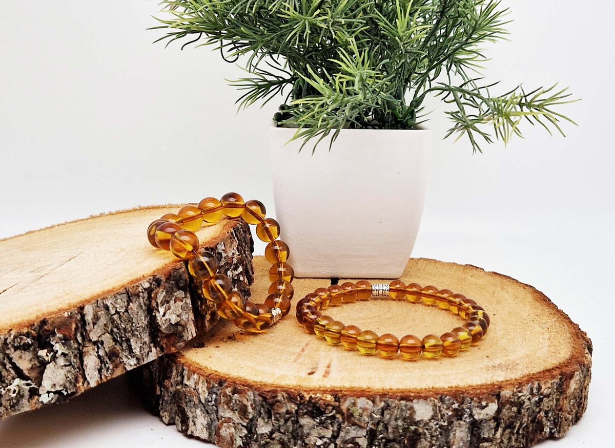 Handgemaakte Klassieke natuurstenen armband “Citrine ” - 8 mm diameter van de korrel- Diameter armband 20 cm - Een mooi cadeau voor familie en vrienden