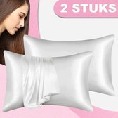 Satijnen Kussensloop - Curly Girl Producten - Huidverzorging - Haarverzorging - Set van 2 Stuks - Rits Sluiting - Wit