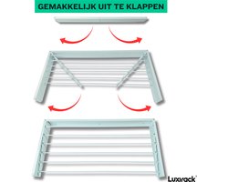 Luxirack Wanddroogrek - Wit - 100 cm - 6m Drooglengte - Incl. Boormal - Droogrek Inklapbaar - Wasrek Hangend - Uitklapbaar - Muur - Ophangbaar