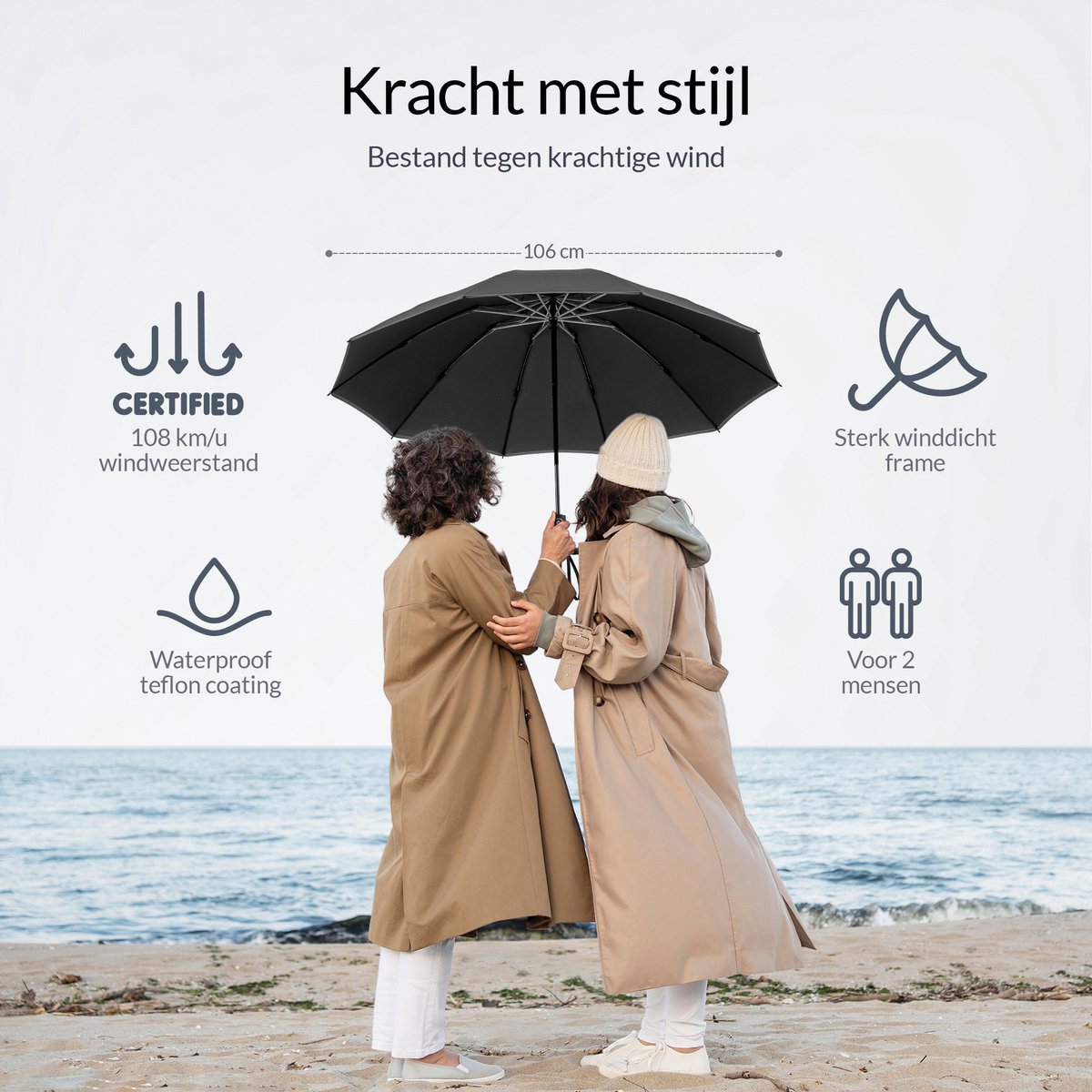 Nohrd Stormparaplu - Zwart - Paraplu Opvouwbaar - Stormbestendig 108 km/h - Stormparaplu's - Automatisch In- en Uitklapbaar - Reflecterend - Paraplu's - Incl. Beschermhoes — cadeau in Cadeau-ideeën - foto 3