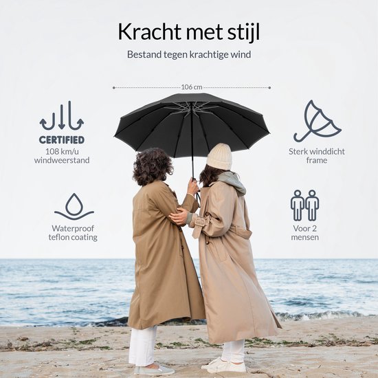 Nohrd Stormparaplu - Zwart - Paraplu Opvouwbaar - Stormbestendig 108 km/h - Stormparaplu's - Automatisch In- en Uitklapbaar - Reflecterend - Paraplu's - Incl. Beschermhoes