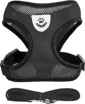 Luxyana® Harnais pour chien - M - 32-55 cm - Harnais pour chien ou grand chat - Enfilage facile avec laisse assortie - Zwart
