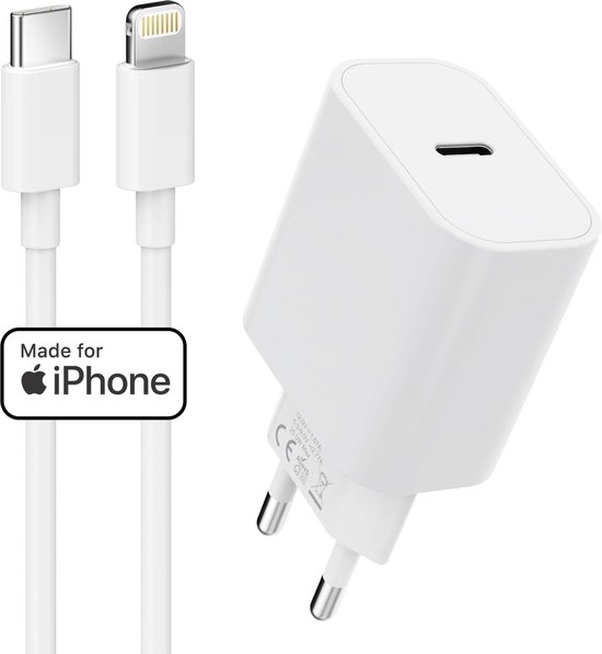 USB C Adapter + USB-C naar Lightning Kabel - Gecertificeerd MFI Apple Oplader - Super Snellader - Geschikt voor Oplader iPhone 14, 13, 12, 11, X, Pro, Max en iPad 2022 t/m 2017