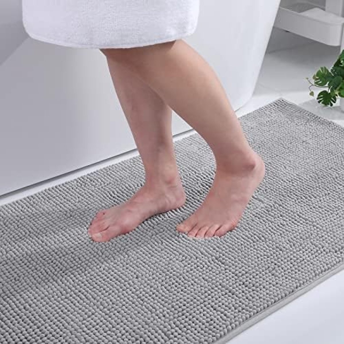 Chenille Badmat, antislip, zacht, absorberend, wasbaar, 60 x 90 cm, lichtgrijs
