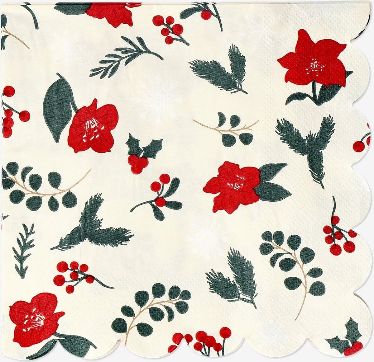 Servetten Kerst - kerstdag - kerstontbijt - bloemen - 16 stuks - 33 x 33 centimeter