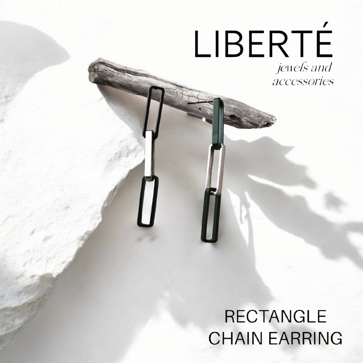 Fashion Jewelry - LIBERTÉ - Rectangle oorbellen / oorhangers - zilver tone en zwart - 5,5 x 0,3 / 0,5 cm - volwassenen jeugd - dames meisjes - casual feest