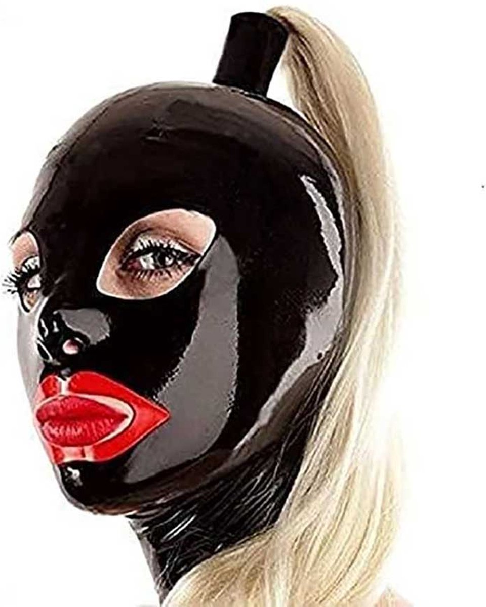 Goedkoopste Fetisj latex masker met staart - One size voor XS, S en M - Sex masker - Seks BDSM - Rubber - 4MM dik - Extra staart functie voor controle