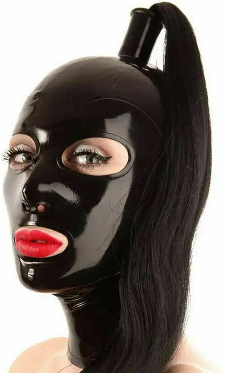 Goedkoopste Fetisj latex masker met staart - One size voor XS t/m M - Sex masker - Seks BDSM - Rubber - 4MM dik - Extra staart functie voor controle