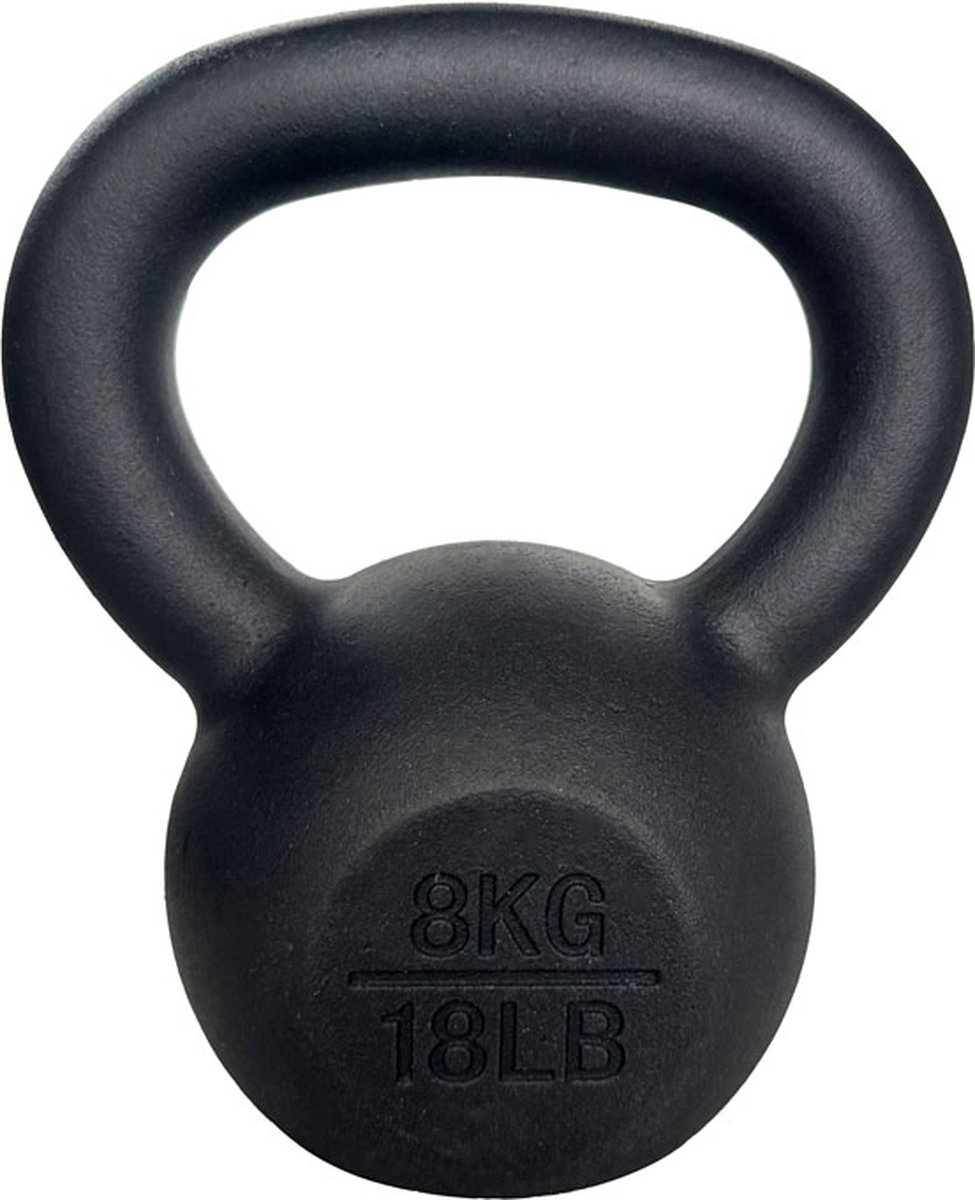 Bol.com AJ-Sports Kettle Bell Pro Gietijzer 8kg - Kettlebell - Gewichten - Krachttraining - Zwart - Fitness - Geschikt voor Cros... aanbieding