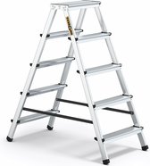Bol.com Huishoudtrap 5 Traps Aluminium Dubbelzijdige Huishoudladder Capaciteit 125kg Werkladderplatform Multifunctioneel 5 Trede... aanbieding