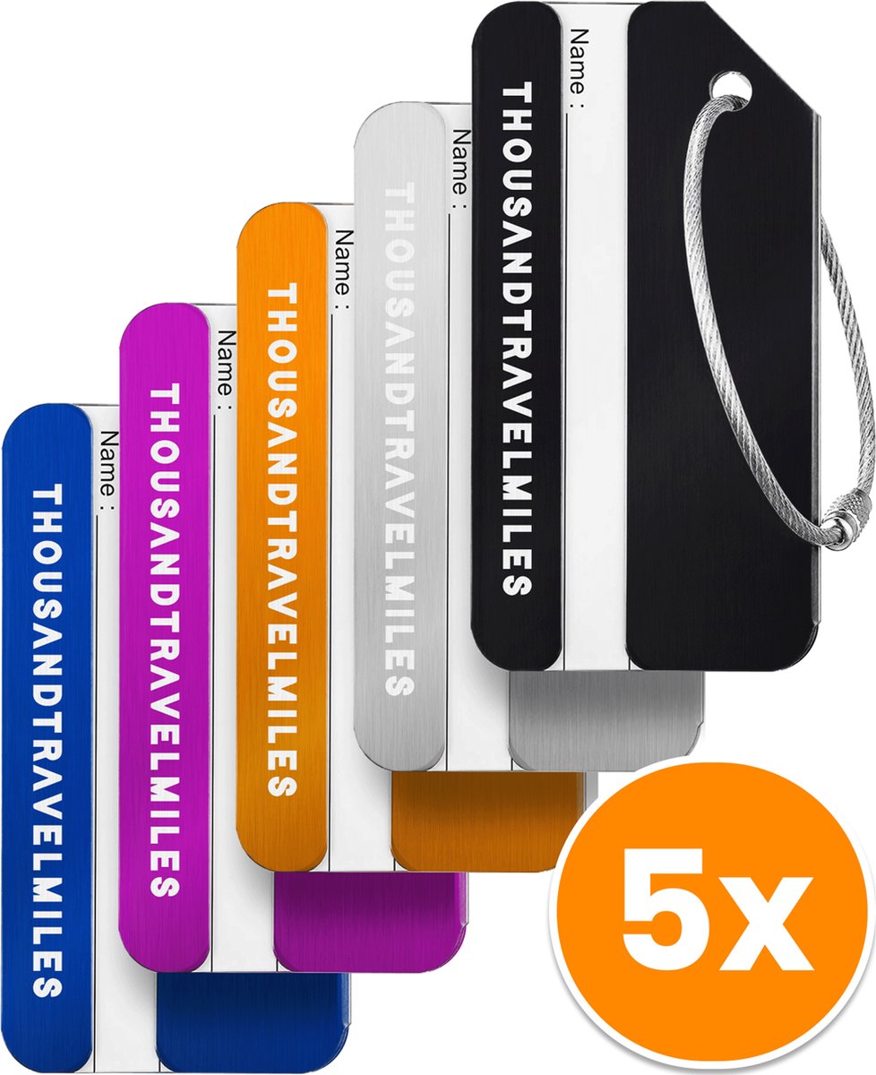 Bol.com Aluminium Bagagelabel Set – Kofferlabels – Bagagelabels voor koffers – 5 stuks – Naamlabels – Luggage tag set – 5 versch... aanbieding