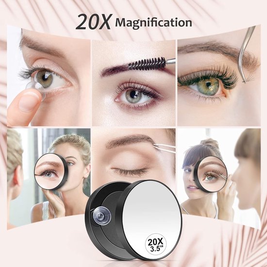 10 x vergrotingsspiegel met licht, 3 kleurmodi, dimmen, 15 cm, verlichte 10 x vergrotingsspiegel met 3 zuignappen, reislapspiegel, 10 x, make-upspiegel voor vergroting met pincet en schaar