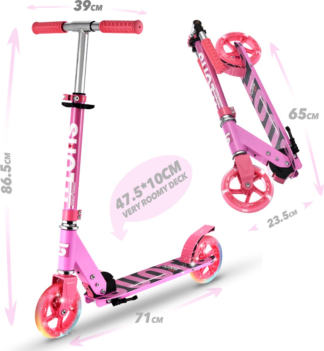 Suotu Kinderstep - 145mm Lichtgevende Wielen - Step - Speelgoed Jongens/Meisjes - Max stuurhoogte: 85 cm - Aluminium - Rode roos — afbeelding 7
