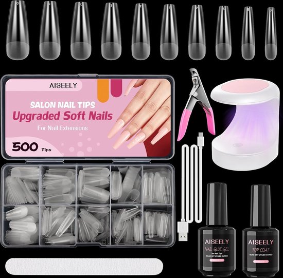 Foto: Nageltipset met uv led lamp en nagellijm gel 500 stuks onbreekbare nageltips voor diy manicure inclusief toplaag nagelvijl acryl nagelknipper ideaal voor thuisgebruik