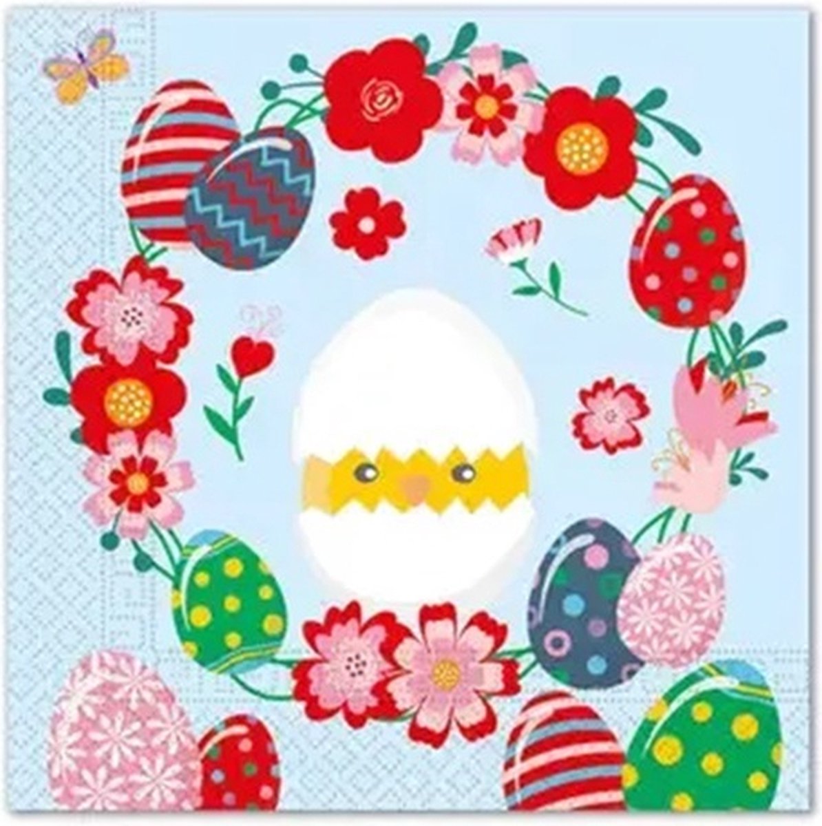 40 Pasen Paas Servetten - Kuiken - Paasei - Bloem - Licht Blauw - Rood - Roze - Groen - Geel - Wit - 33 x 33 cm - 3-Laags - Decorata