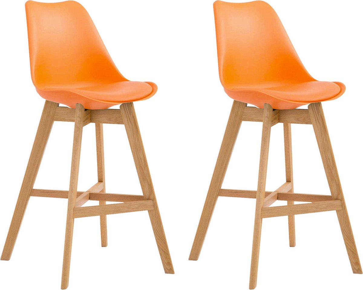 CLP Cannes Set van 2 barkrukken - Kunststof & Kunstleer oranje natura