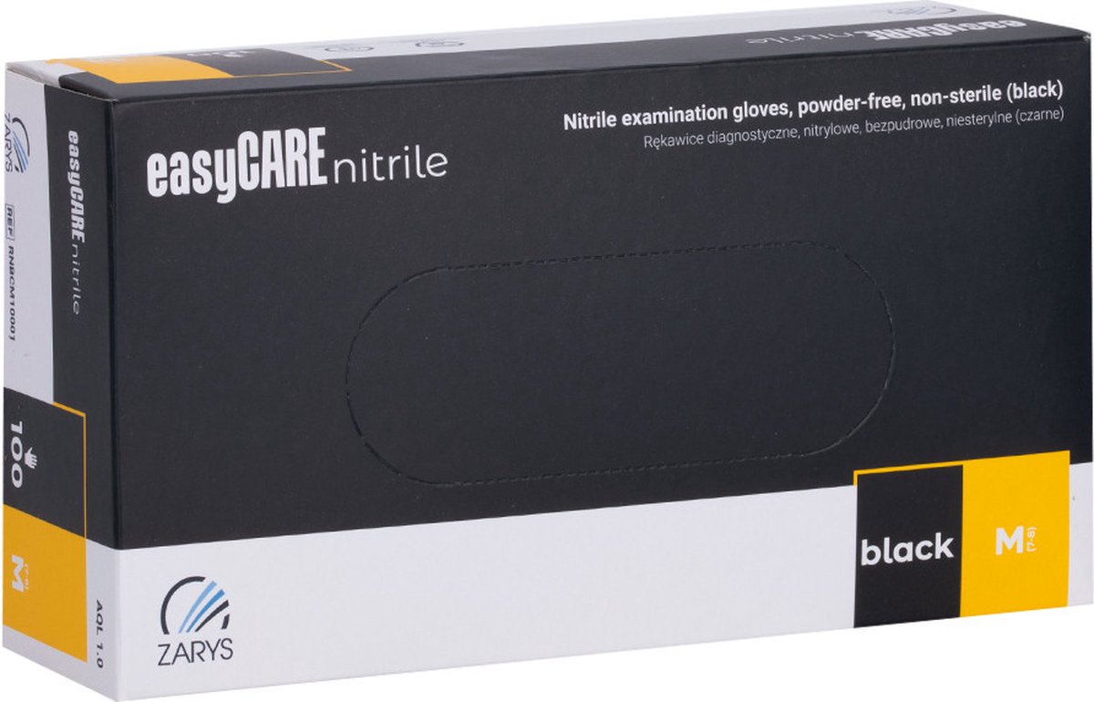 Goedkoopste Zarys EasyCare Nitrile Zwart Maat M Handschoenen 100 Stuks - Hygiene - Handschoenen - Nitrile - Poedervrij - Super pasvorm - Caramdia