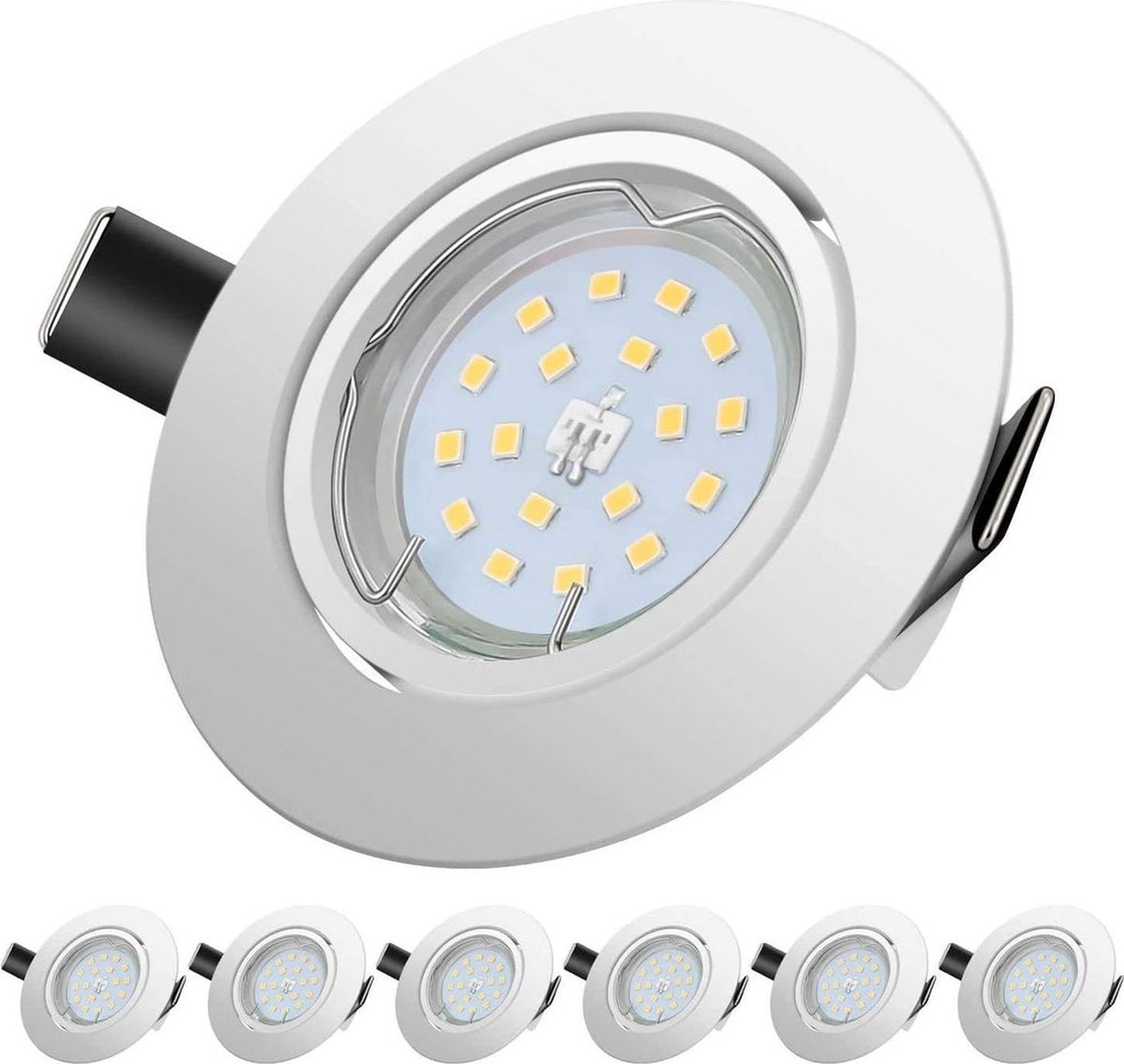 6-Pack Ronde LED Inbouwspots met Kantelbare GU10 Fitting Dimbare Energiezuinige Verlichting IP44 Warm Wit (2700K)