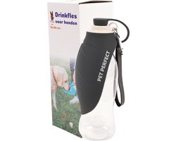 Pet Perfect Drinkfles Hond - Waterfles Voor Onderweg - Honden drinkbus - 550ml - Zwart