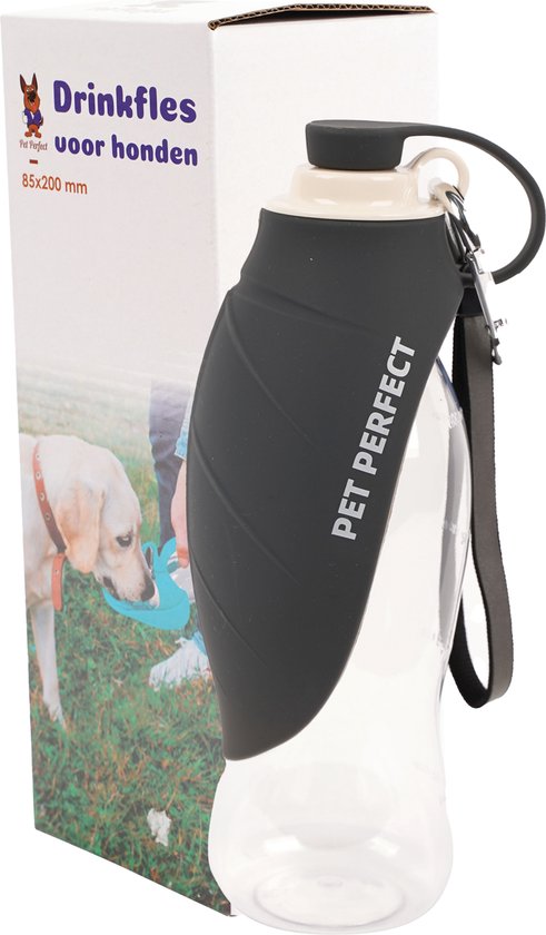 Pet Perfect Drinkfles Hond - Waterfles Voor Onderweg - Honden drinkbus - 550ml - Zwart