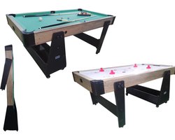 TopTable Twist 2-1 Max Mobile, Wood 6,5ft - Airhockey & Pooltafel Combi 2 in 1 Gemakkelijk Opklapbaar & Verrijdbaar