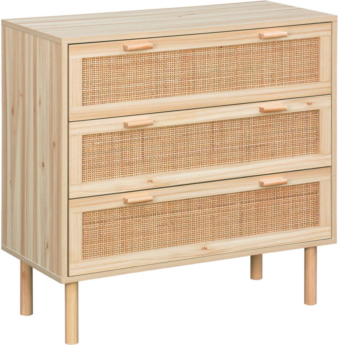 sweeek Ladekast met 3 lades rotan en houteffect 80cm - camargue Naturel