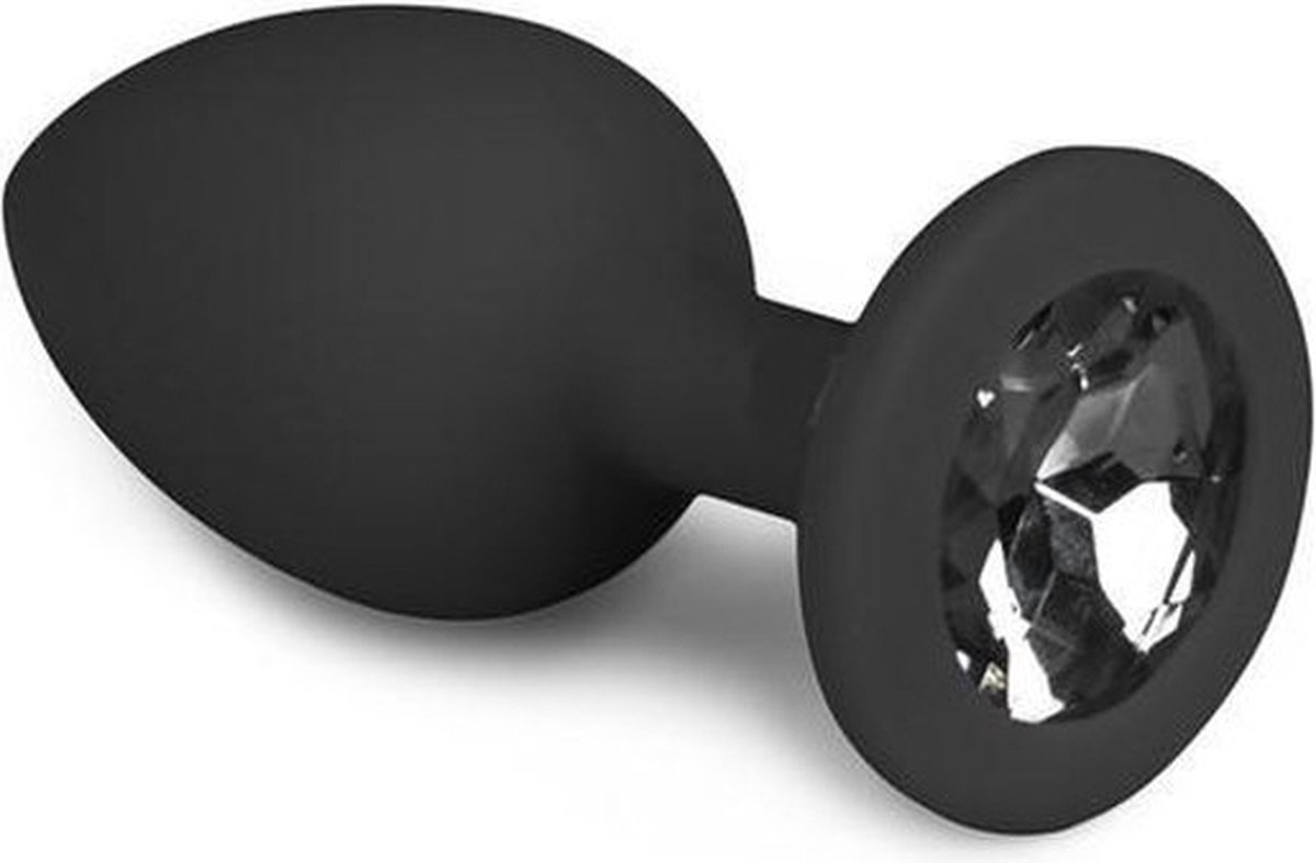 Goedkoopste Argus My Precious Silicone Zwarte Buttplug Met Transparante Steen - Medium Size - 8 Cm Dia 3,5 Cm