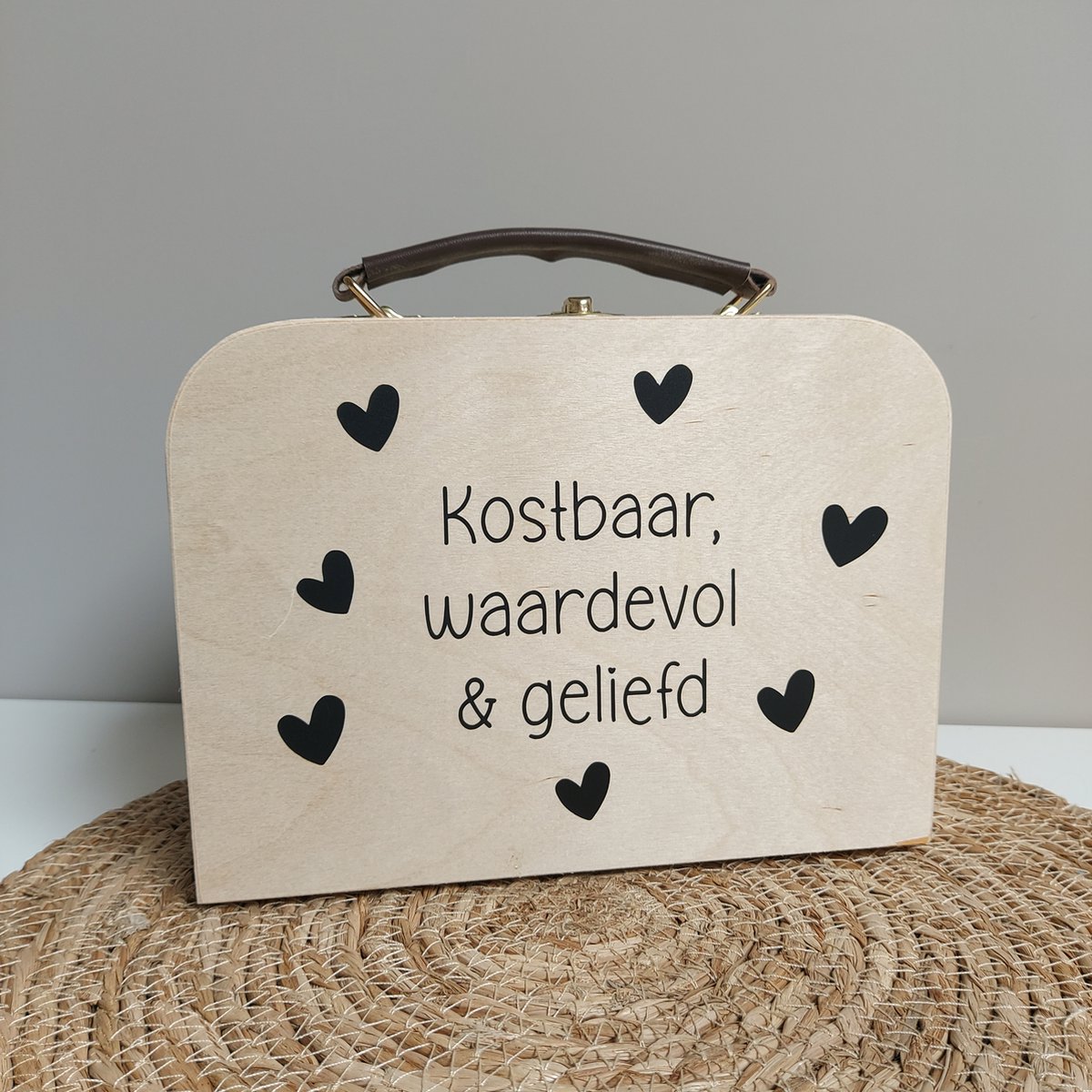 Goedkoopste Het Blije Snoetje - Houten koffertje 'Kostbaar, Waardevol & Geliefd' - Zwangerschapsaankondiging - Opbergkoffertje - Kinderkoffertje - Bekendmaking zwangerschap
