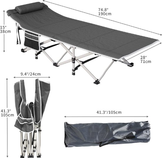 4goodz Outsunny veldbed campingbed met tas & bekerhouder tot 120kg
