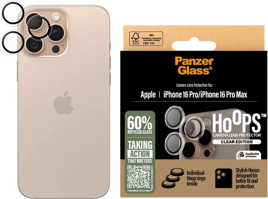 Foto: Panzerglass geschikt voor apple iphone 16 pro 16 pro max hoops rings camera lens protector transparant