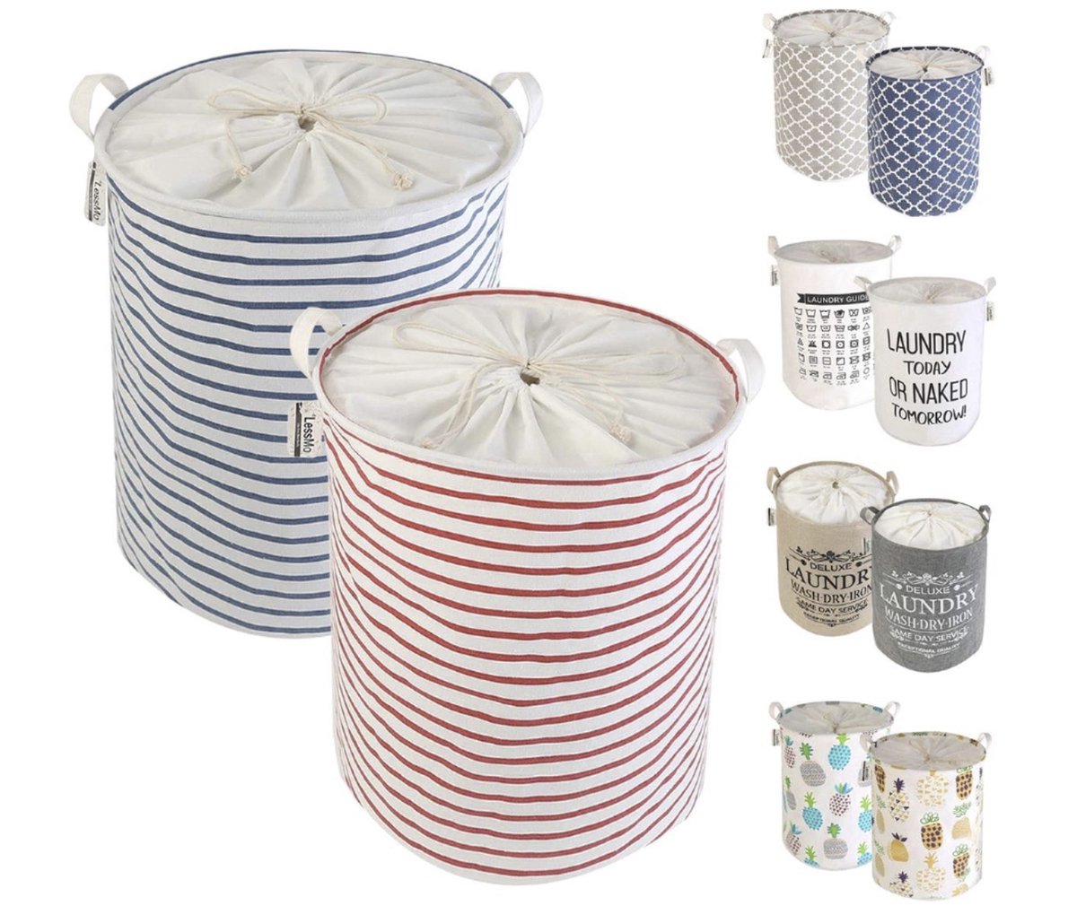 Goedkoopste Wasmand, 2ST 17,7 inch (45 cm) wasmand met trekkoord, opvouwbare pop-up opberg-/wasmand, waterdichte, rond, katoen/linnen