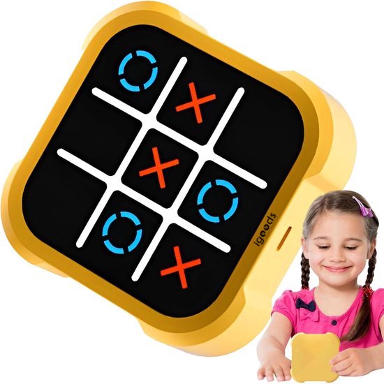 Igoods TicTacToe Game - Tic Tac Toe - Trois à la suite - Jeu de mémoire - 2-en1 - jeu pour enfants - Numérique - Jeu Éducatif - Jeu de réflexion - Jaune