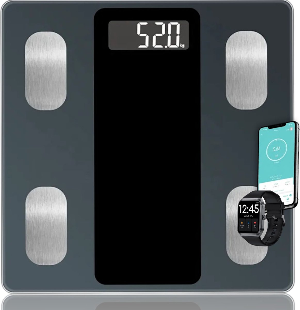 TIMEFLARE Personenweegschaal Digitaal LED Slimme Weegschaal met 17x Lichaamsanalyse Weegschalen FITAGE App Bluetooth