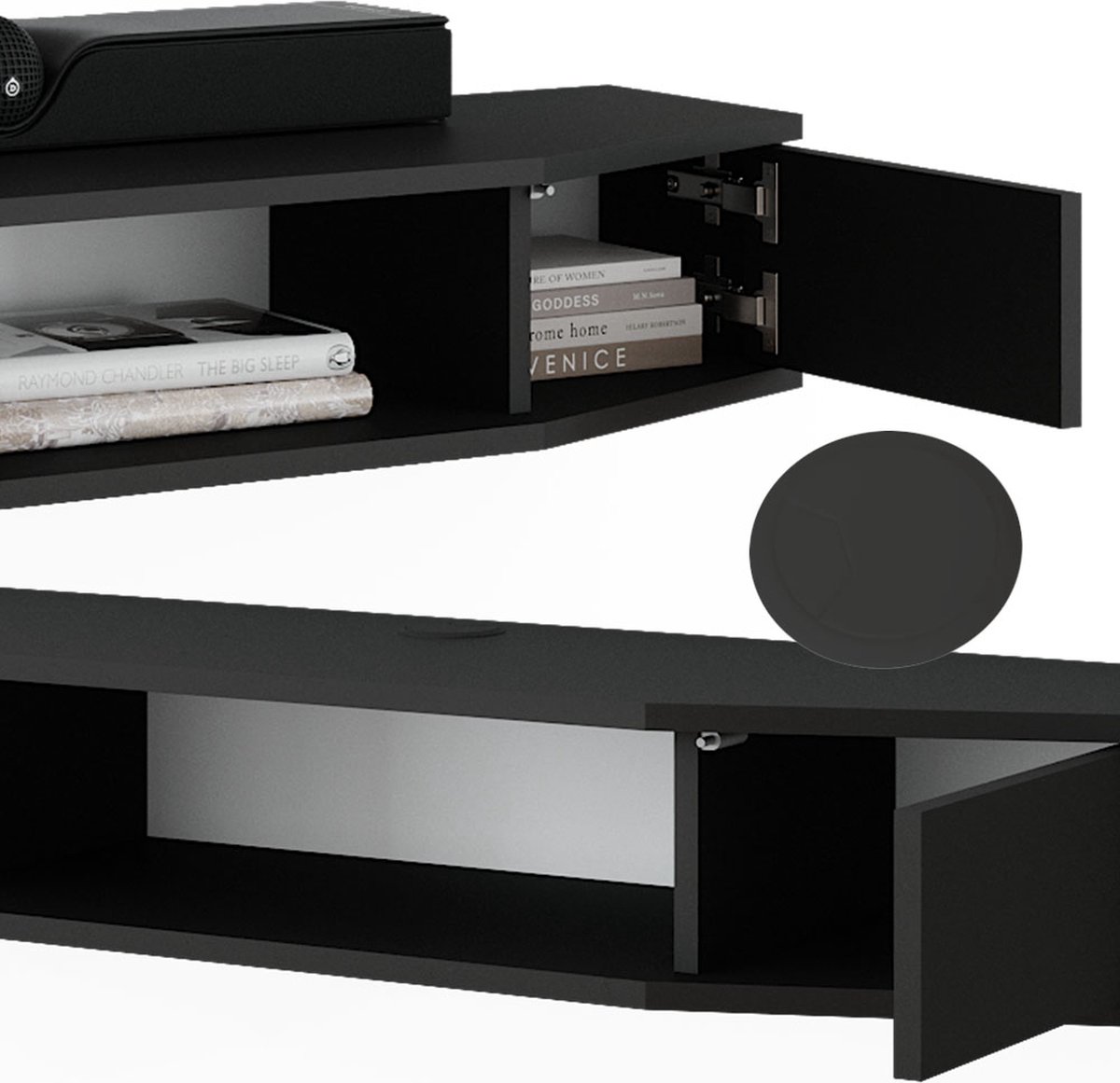 Mobile TV Walter Vicco – Nero, 110x17.4 Cm, 2 Ante E Scomparti, Facile Da Montare A Parete