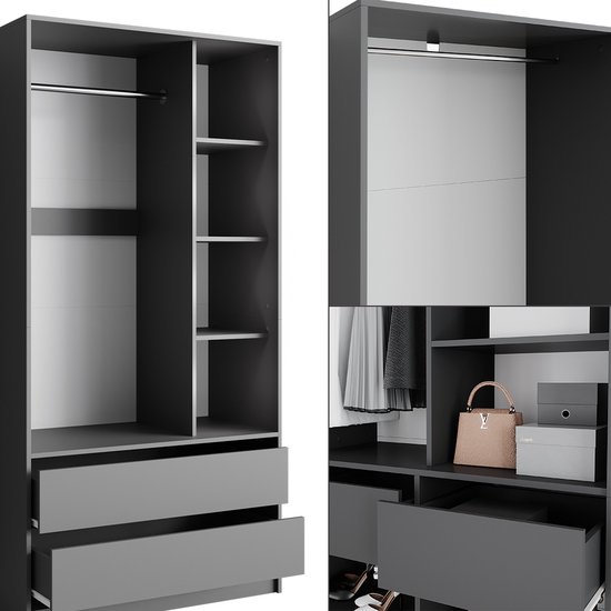 Vicco Armoire Elmo, Anthracite, 100 x 200 cm , Set de 3 pièces