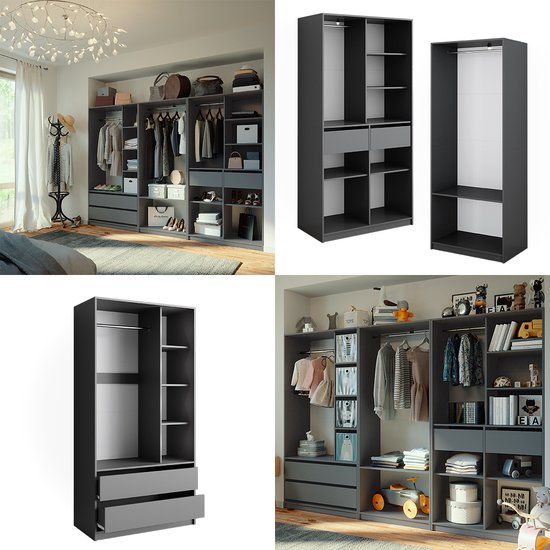 Vicco Armoire Elmo, Anthracite, 100 x 200 cm , Set de 3 pièces