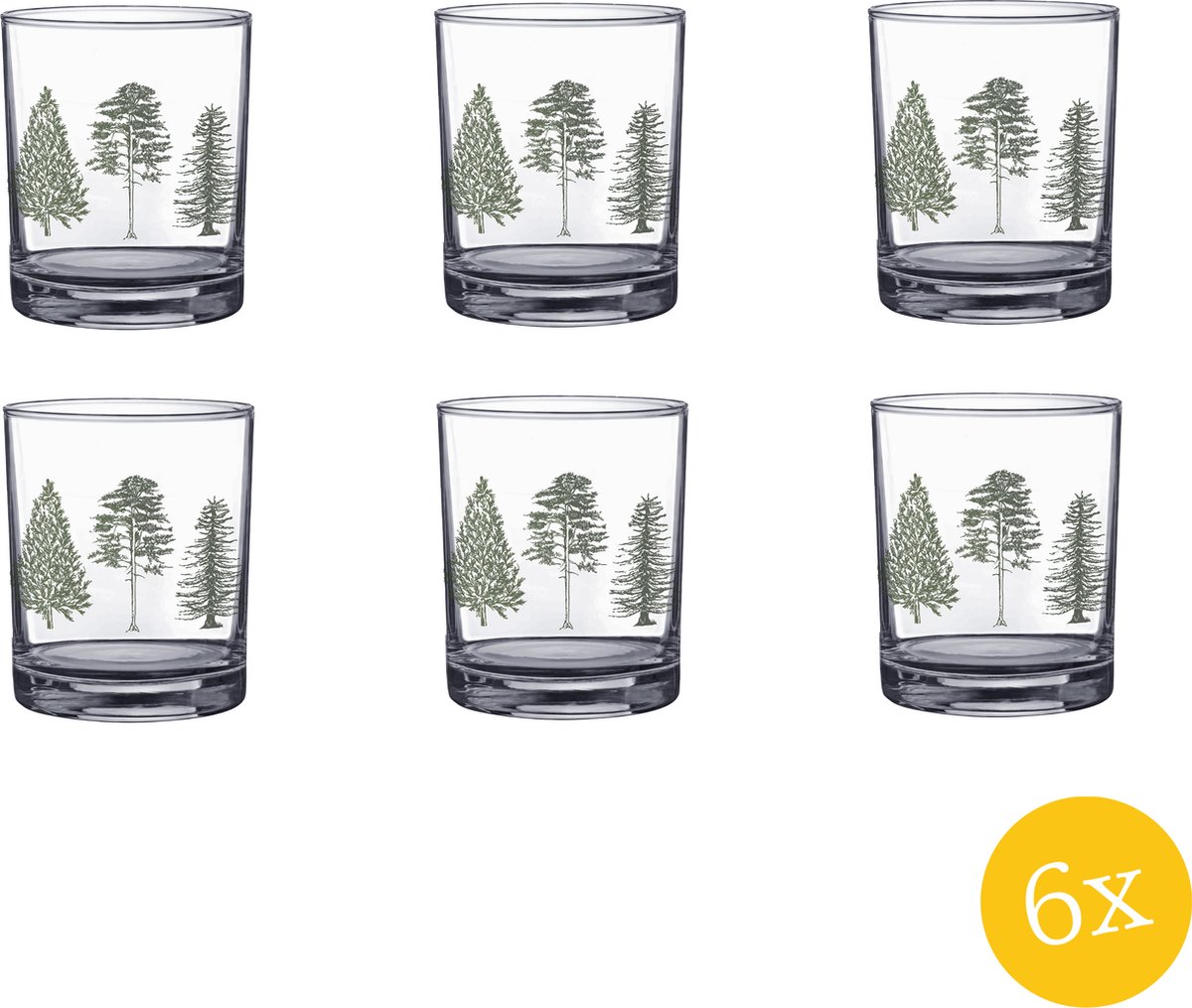 Clayre & Eef Waterglas set van 6 stuks 230 ml Glas Dennenbomen Drinkbeker
