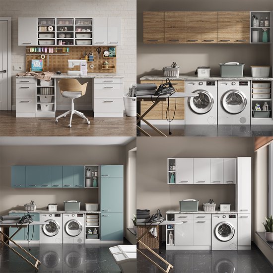 Vicco Armoire suspendue universelle R- Line, Grijs/ Wit, 40 cm avec porte vitrée