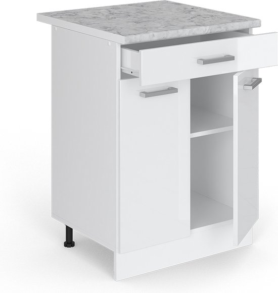 Vicco Élément bas universel R- Line, Wit brillant/ Wit, 60 cm avec tiroirs
