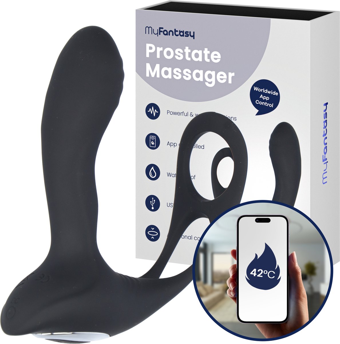 Bol.com MyFantasy Prostaat Stimulator met Cockring – 42°C – Bestuurbaar met de app – Prostaat Vibrator – Sex Toys voor Mannen & ... aanbieding