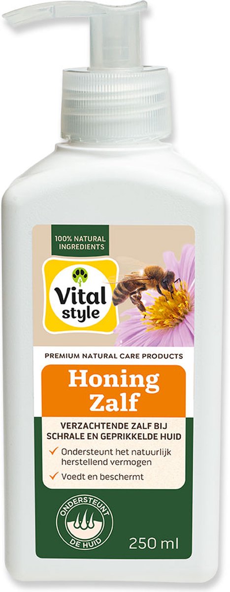 VITALstyle HoningZalf - Dieren Supplementen - Voor Honden, Katten & Paarden - Ondersteunt Het Natuurlijk Herstellend Vermogen Van De Huid - 250 ml