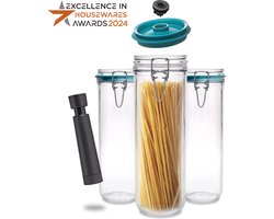 Airtender Spaghetti VacuümPot 1500ml | Voordeelset van 3 | Weckpotten met Beugelsluiting incl. Vacuümdeksels & GRATIS Vacuümpomp