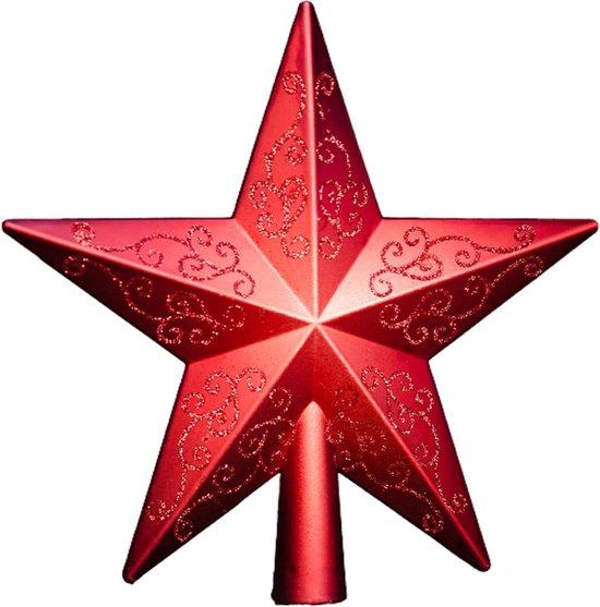 Kerstboompiek met gouden glitter - 18 cm - open design modern - kerstster boompiek kerstboom kunststof